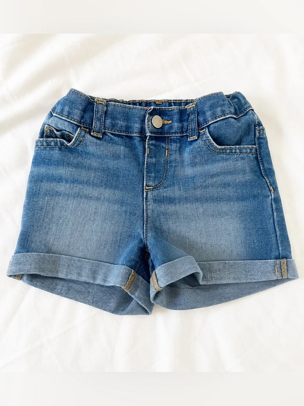 The Children's Place Girls' Blue Denim Shorts with Pink Logo